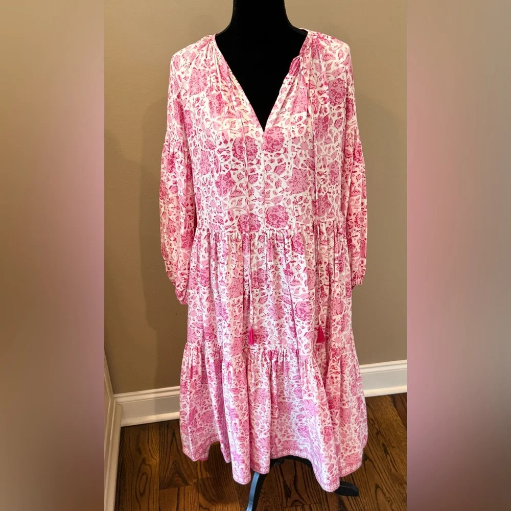 Women’s NATALIE MARTIN Briana dress- pink/white 100% silk. Size small - Picture 4 of 11